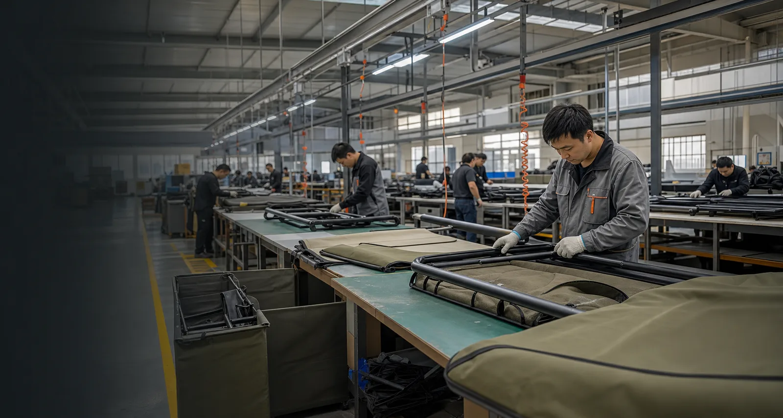 Outdoor product assembly and inspection workstations